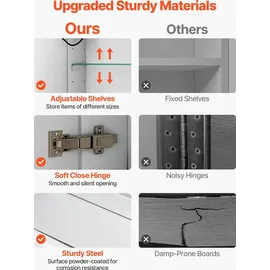 Vevor beleuchteter Medizinschrank mit Spiegel (60 x 80 cm) Wandmontage, 3-farbig dimmbarer LED-Badezimmerschrank mit HD-Spiegel, Memory-Funktion/verstellbaren Regalen, Stauraum/Steckdosen und USBs