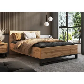 Home Affaire Bettgestell HOME AFFAIRE "Bronne, Made in Europe, industrial Style, moder und zeitlos", braun (wotan eiche, wotan eiche, schwarz), B:148cm H:93,5cm L:208,5cm, Betten, Bettgestell, mit Kufen in Metalloptik, FSC-zertifiziert, wahlweise in 3 Breiten