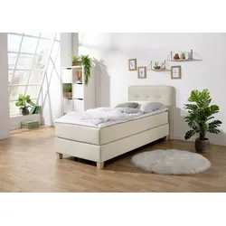 Boxspringbett HOME AFFAIRE "Fargo", beige, B:103cm L:207cm, Struktur fein (100% Polyester), Samtstoff (100% Polyester), Komplettbetten, inkl. Topper, in 3 Matratzenarten, in Samt- oder Strukturstoff