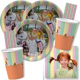 dh-konzept/spielum 68-teiliges Party-Set - Pippi Langstrumpf - Teller Becher Servietten Trinkhalme für 16 Kinder