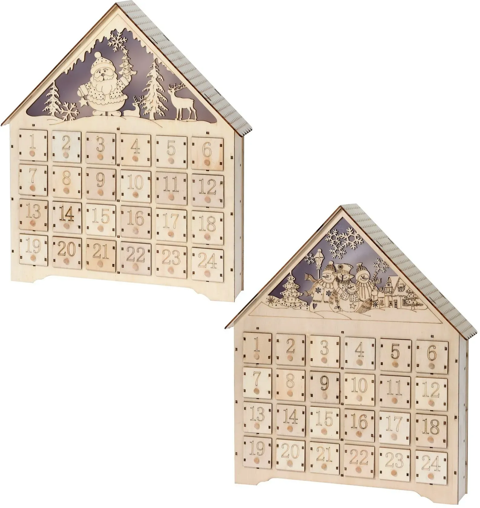XXL Adventskalender aus Holz mit LED Beleuchtung zum Selbstbefüllen - 37,5 x 7,5 x 43,5 cm