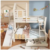 MODFU Hochbett mit Rutsche & Leiter (Hochbett, Etagenbett, 1-St., 90*200, 140*200 cm, mit Schublade) 3-in-1 Schlaf, Spiel & Stauraum