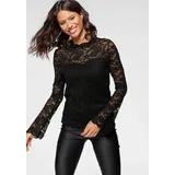 LAURA SCOTT T-Shirt Langarm, figurbetonter Schnitt, Tulpenärmel, Stehkragen schwarz 40