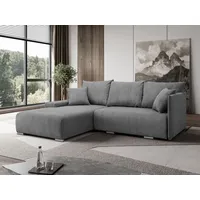 Margaret Hadas24 Ecksofa L Form Lauren 246x188 cm mit Schlaffunktion, Bettkasten, Schlafsofa, 4 Sitzer Bettzeugablage Sofa Eckcouch Cord, grau, links - Grau