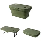 GreatRise Faltbarer Picknickkorb Camping Aufbewahrungsbox mit Tisch Tragbar Plastik Campingbox mit Deckel Multifunktional Klappbox für Camping Wandern Outdoor Grillen Angeln Armeegrün