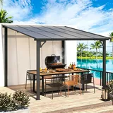 UNIONLINE 3x3m Wandgestellter Gartenpavillon – Markdown! Metall Pavillon für Terrasse, Veranda, Hinterhof, Schwarz, PVC-Dach
