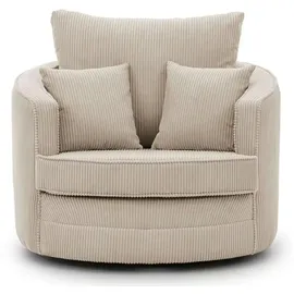 S-Style Drehsessel Ted Cord 107 x 94 x 100 cm Beige drehbar mit Kissen
