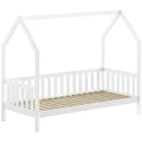 Vipack CABANE Hausbett 90x200 cm und seitlicher Umrandung, Kiefer massiv weiß