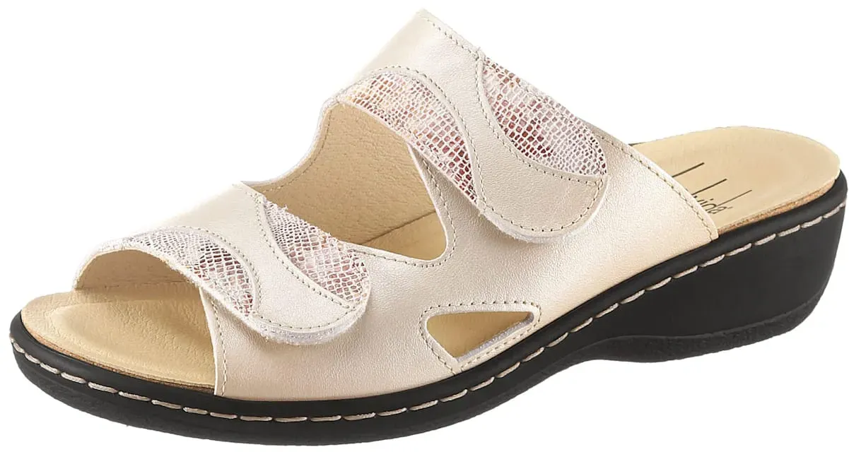 Pantolette BELVIDA, Damen, Gr. 37, beige (beige, bedruckt), Nubukleder, Schuhe Pantolette