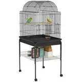 PawHut Vogelkäfig Wellensittichkäfig mit Tablett, Ablagefläche, Futternapf, Papagei Käfig mit Rollen für Wellensittich, Kanarien, Nymphensittich, Stahl 63 x 53 x 144 cm Schwarz