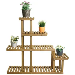 Pflanzregal MCW-L71, Blumentreppe Standregal Regal Blumenständer, 5 Ablagen, 95x105x25cm Outdoor Tanne Holz FSC, braun