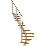 DOLLE Mittelholmtreppe Frankfurt (Breite: 75 cm, 1/4-gewendelt, Verkehrsweiß, Farbe Stufen: Eiche, Natur, Geschosshöhe: 240 – 279 cm)