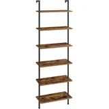 HOOBRO 6-stöckiges Bücherregal, industrielles Leiterregal, Regal aus Spanplatten, vertikales Standregal, mit stabilisierendem Metallrahmen, für Heimbüro, Wohnzimmer, Dunkelbraun EBF65CJ01