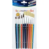 TSI Schulmalpinsel-Set 12tlg, Haarpinsel (Größe 1,2,4,6,8 und 10) - Borstenpinsel (Größe 4,6,8,10,12 und 14), Schaft farbig lackiert, Art. Nr. 49111