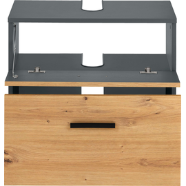 INOSIGN Waschbeckenunterschrank »Skara«, mit Klappe und Schubkasten, schwarze Griffe, Breite 60 cm, Höhe 55 cm, grau