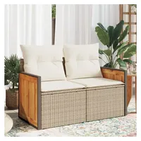 vidaXL Gartensofa mit Kissen 2-Sitzer Beige Poly Rattan