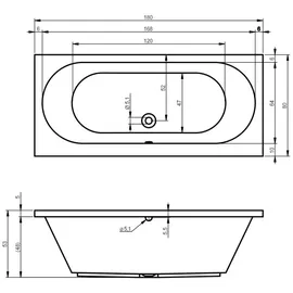 Riho Carolina Rechteckbadewanne 80 x 180 cm (BB54)
