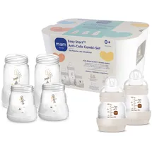 MAM Easy Start Anti-Colic Combi-Set, Babyflaschen Set mit 6 Flaschen gegen Koliken (2 x 130 ml, 160 ml, 260 ml) & Flaschenkorb, Babyausstattung ab der Geburt, beige
