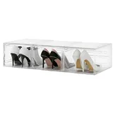 Carlo Milano Klarsichtbox: 3er-Set Transparente Schuhbox, stapelbar, bis Größe 47, Magnetklappe (Kunststoffboxen mit Deckel, Schuhkarton mit Deckel, Schuhregal)