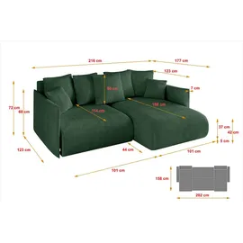 altdecor Ecksofa Cord 2-Sitzer Grün
