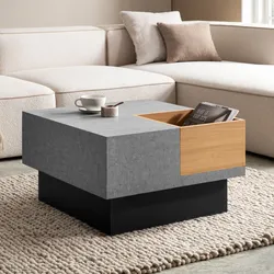 Couchtisch FineBuy Sofatisch Grau 65 cm Beton Optik Wohnzimmertisch Stauraum