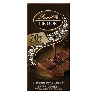 Lindt Tafelschokolade Lindor Dunkel, 70% Kakaogehalt, 100g