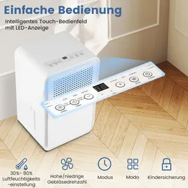 Costway 15L/Tag Luftentfeuchter mit 2 Lüfterstufen - 24H Timer, 3 Modi Kindersicherung für Räume bis zu 24m2, Weiß