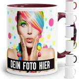 Fototasse selbst individuell gestalten/Personalisiert mit Foto oder Bild Bedrucken/Tasse in verschiedenen Farben aus Keramik (Bordeaux)