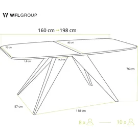 WFL GROUP Fatina 160 x 76 x 80 cm dunkelgrau