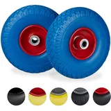 Relaxdays Relaxdays, 2x Sackkarrenrad, pannensichere Vollgummireifen, 3.00-4" Stahlfelge, 20 mm Achse, 100kg, 260 x 85 mm, blau-rot