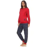 Normann Pyjama Damen Frottee Pyjama mit Bündchen und Mond und Sterne Applikation rot 36/38