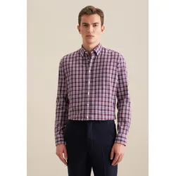 Flanellhemd SEIDENSTICKER "Slim", Herren, Gr. XL (43), normale Ärmellängen, lila, 100% Baumwolle, kariert, slim fit, Langarm 2-Knopf-Manschette, Hemden, Slim Langarm Button-Down-Kragen Karo