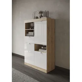 INOSIGN Highboard »Slim«, Breite 91 cm, weiß Hochglanz Lack, braun