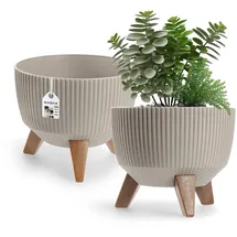 Kadax Blumentopf aus Kunststoff mit Drei Einsteckstützen, 24 cm Taupe