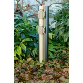 Heitronic Gartensteckdose 4-fach Edelstahl 2 m Silber