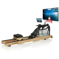 FitEngine Rudergerät Smart Naturholz Rudermaschine Wasserwiderstand Wasser-Rudergerät Ruderzugmaschine Fitness Display Heimtrainer 210x50x60cm