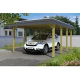 SKANHOLZ Spreewald Walmdach Carport aus Nadelholz 3,96 x 5,89 m imprägniert schwarze Blände