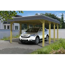 SKANHOLZ Spreewald Walmdach Carport aus Nadelholz 3,96 x 5,89 m imprägniert schwarze Blände