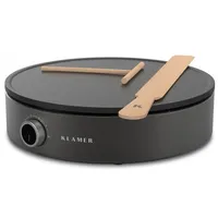 Klamer Crepes Maker, Große Backfläche mit 33cm Ø, antihaftbeschichtete Platte, inkl. Teigverteiler und Wender aus Holz, Crepes Eisen für Crepes, Pancakes und Tortilla, 150-280°C