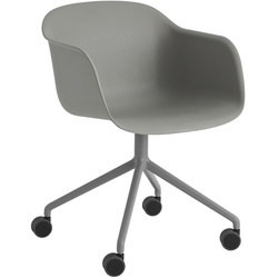 Muuto - Fiber Armchair Swivel mit Rollen, grau