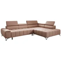 Luxusbetten24 Schlafsofa Designer L Sofa Selora in Echtleder, mit elektrischer Schlaffunktion und verstellbarerer Rückenlehne rosa