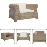 Sessel mit Kissen Natur Rattan - Rattansessel - Gartenstuhl - Esszimmerstuhl - Lounge Chair - Sofa - The Living Store