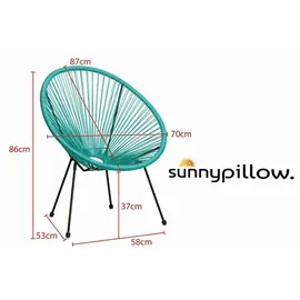 sunnypillow Acapulco Gartenstuhl 2er Set 55 x 70 x 106 cm Türkis blau