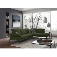 Ecksofa W.SCHILLIG "sherry" Sofas Gr. B/H/T: 302cm x 81cm x 230cm, Longlife fabric Chenillegewebe V39, Ottomane rechts, ohne Kopfteilverstellung-mit Armlehnenverstellung, grün (moos green v39) mit Kopfstützenverstellung, Winkelfüße in Schwarz, Breite 302 cm