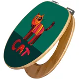 Banjado Design WC Sitz Bambus Holz Toilettendeckel Mit Absenkautomatik Klodeckel WC-Sitz Soft Close Mit Motiv Orange Katze