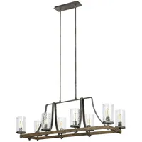 Licht-Erlebnisse Pendelleuchte CADIZ Schiefergrau, Transparent, Eiche verwittert, Stahl, Holz,