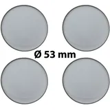 4 x Ø 53 mm Polymere Aufkleber / Silber-Optik / Nabenkappen, Felgendeckel