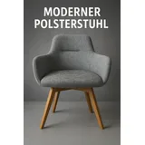 Moderner Esszimmerstuhl Armlehnen Grau Eiche massiv Stoff Drehfunktion ST0642