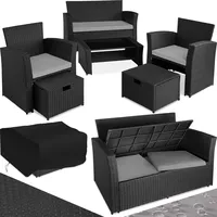 Tectake tectake® Rattan Sitzgruppe, für 4 bis 6 Personen, UV-beständig, inklusive Staufach und Schutzhülle