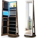 Schmuckschrank Mit Spiegel, Schmuck Spiegelschrank Mit Verstellbaren Led-leuchten, Abschließbar, 360° Drehbare Basis & Großer Stauraum - Costway